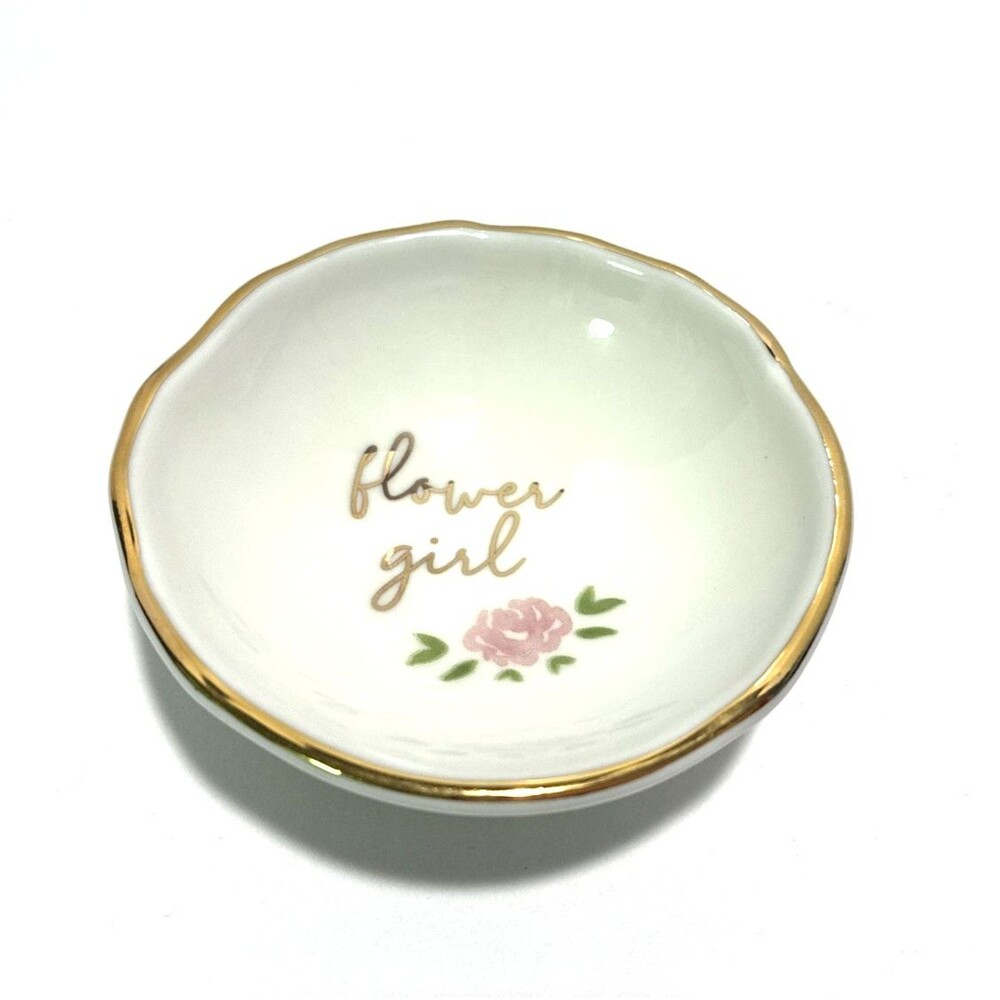 WEDDING PARTY FLOWER GIRL GIFT Sweet Trinket Dish Gold Rim Detail  NEW